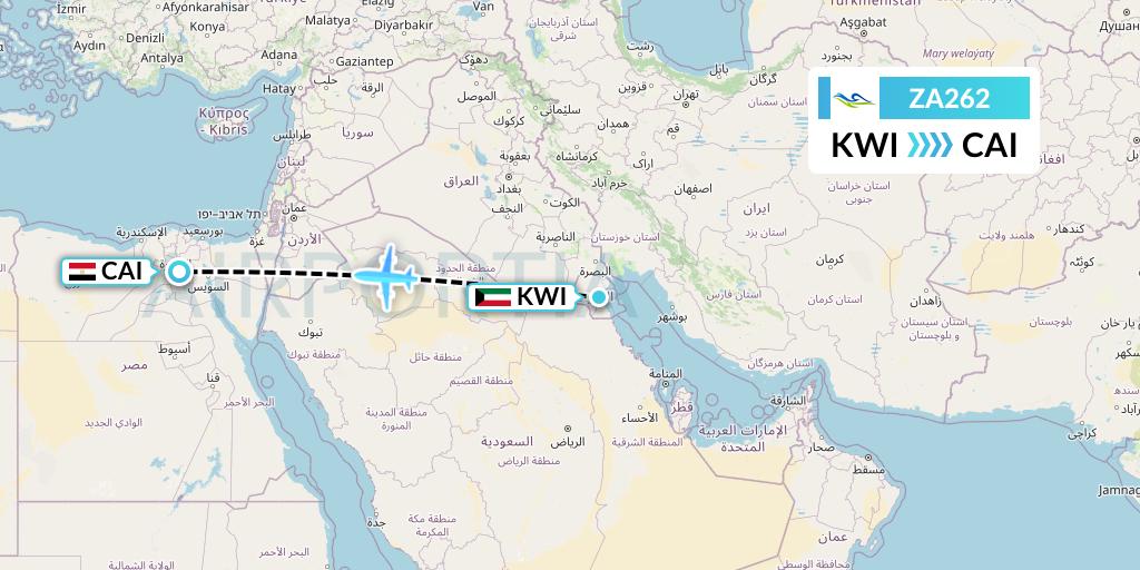 ZA262 Sky Angkor Airlines Flight Map: Kuwait City to Cairo