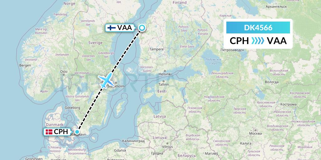 DK4566 Thomas Cook Airlines Scandinavia Flight Map: Copenhagen to Vaasa