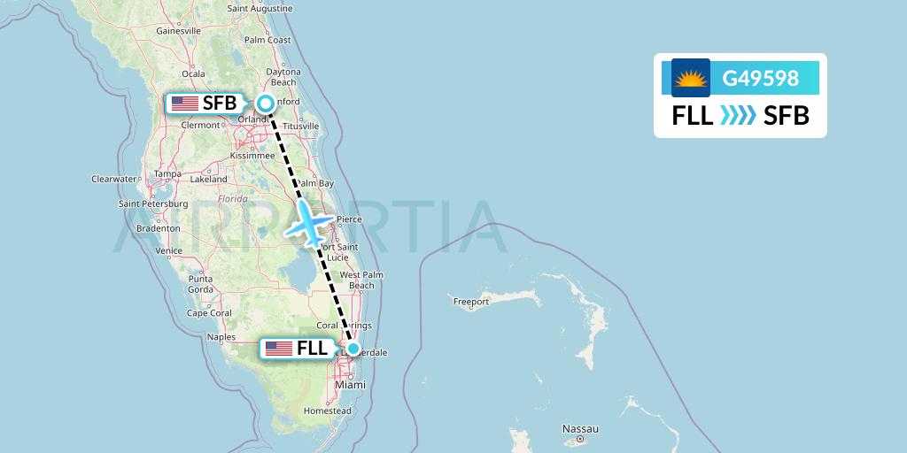 G49598 Allegiant Air Flight Map: Fort Lauderdale to Orlando