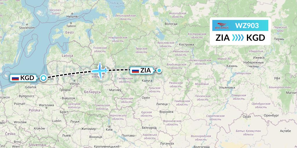 WZ903 Red Wings Flight Map: Moscow to Kaliningrad