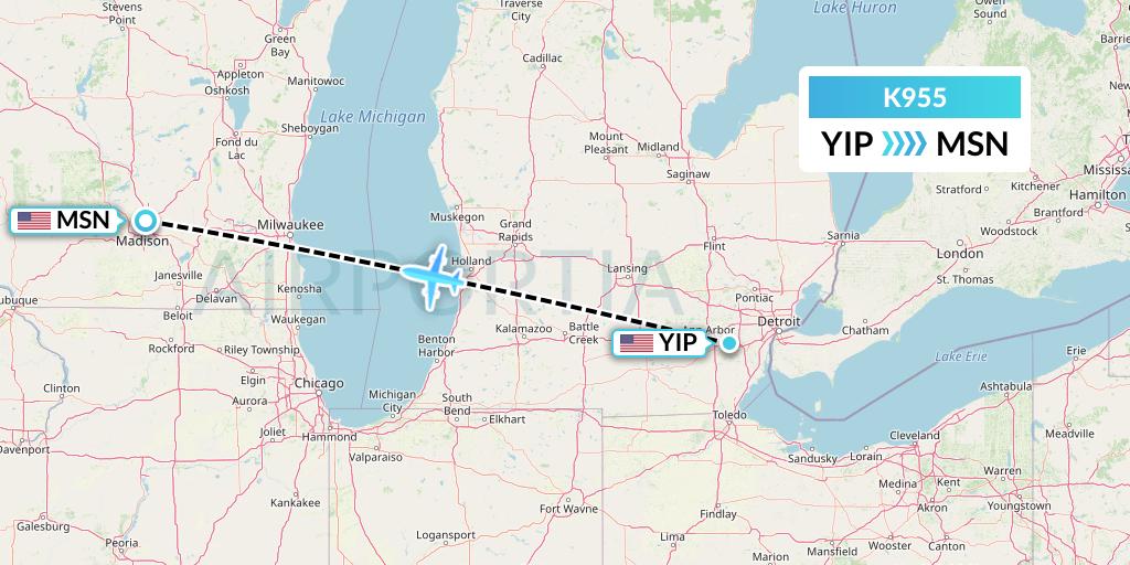 K955 Kalitta Charters Flight Map: Detroit to Madison