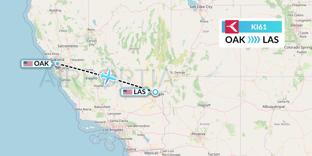 KI61 Krasavia Flight Map: Oakland to Las Vegas