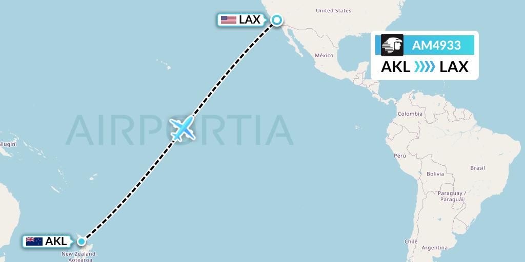 AM4933 Aeromexico Flight Map: Auckland to Los Angeles