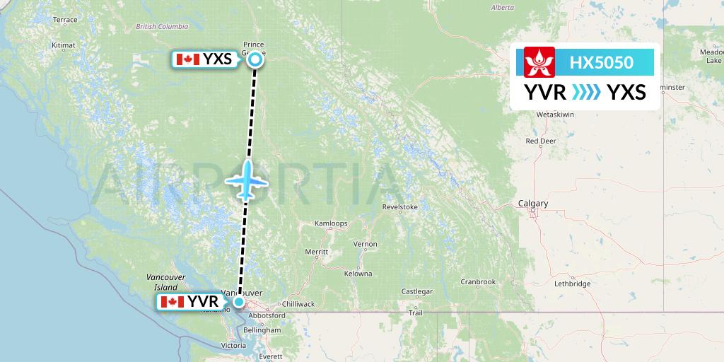 HX5050 Hong Kong Airlines Flight Map: Vancouver to Prince George