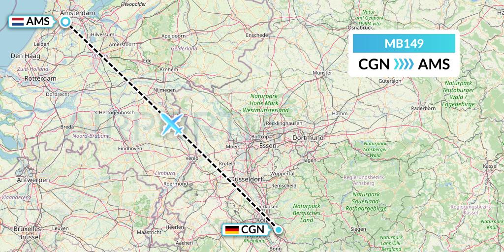 MB149 MNG Airlines Flight Map: Cologne to Amsterdam