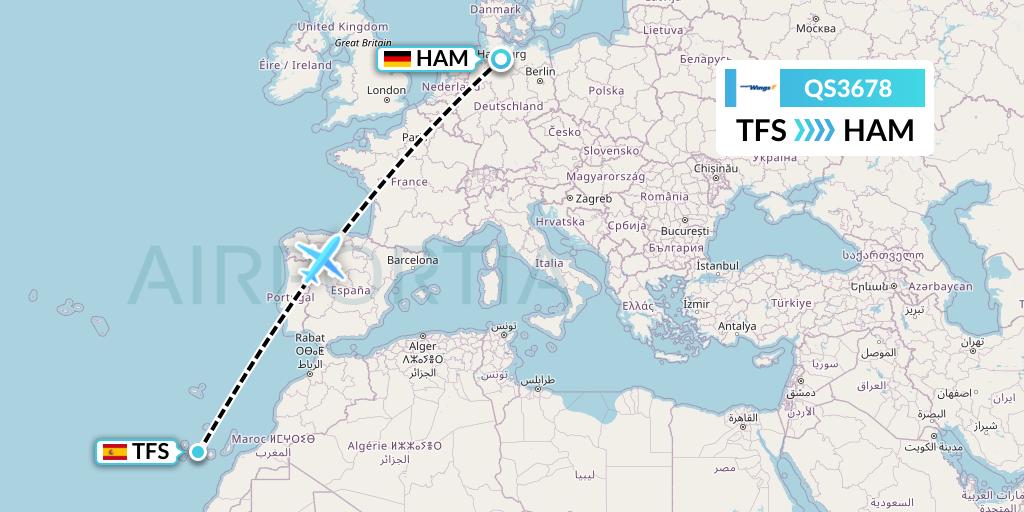 QS3678 Smartwings Flight Map: Tenerife to Hamburg