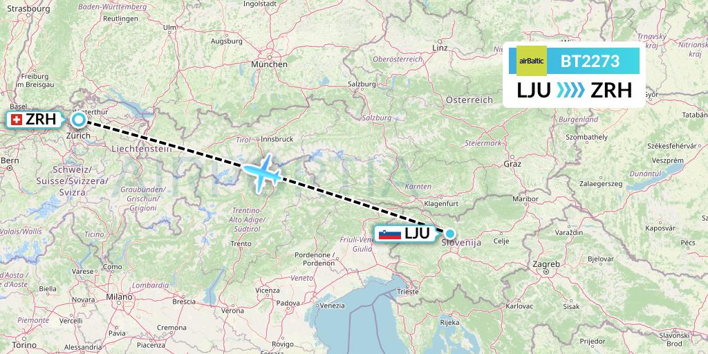 BT2273 Air Baltic Flight Map: Ljubljana to Zurich