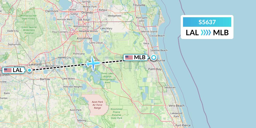 S5637 Star Air Flight Map: Lakeland to Melbourne