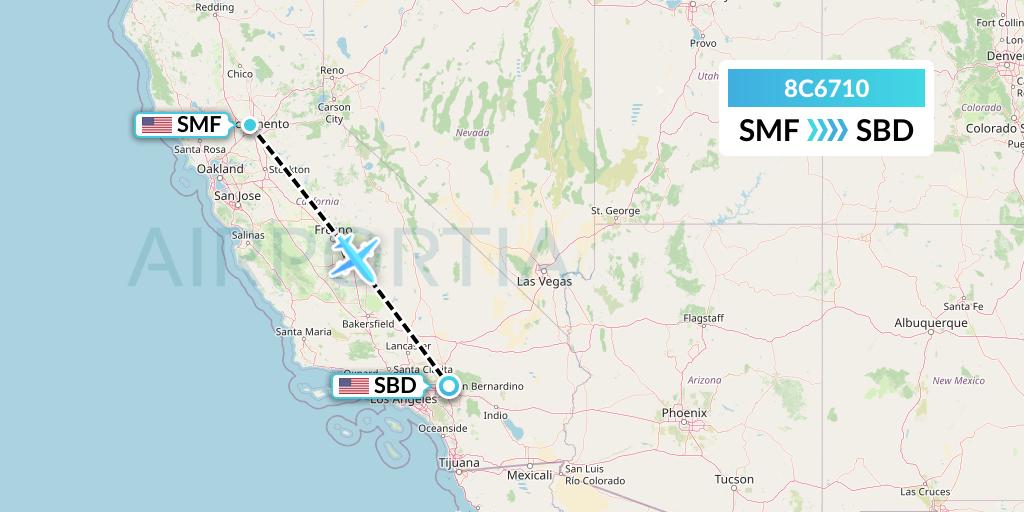 8C6710 Air Transport International Flight Map: Sacramento to San Bernardino