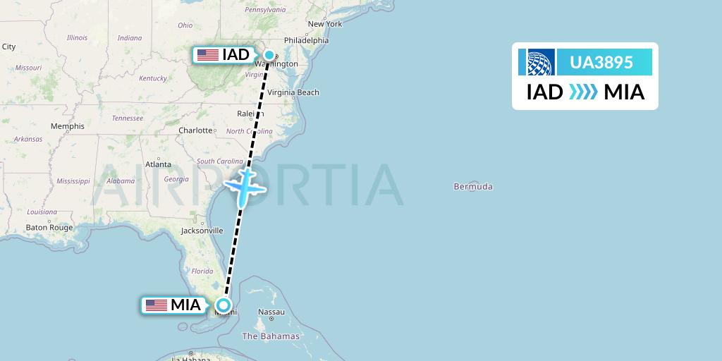 UA3895 United Airlines Flight Map: Washington to Miami