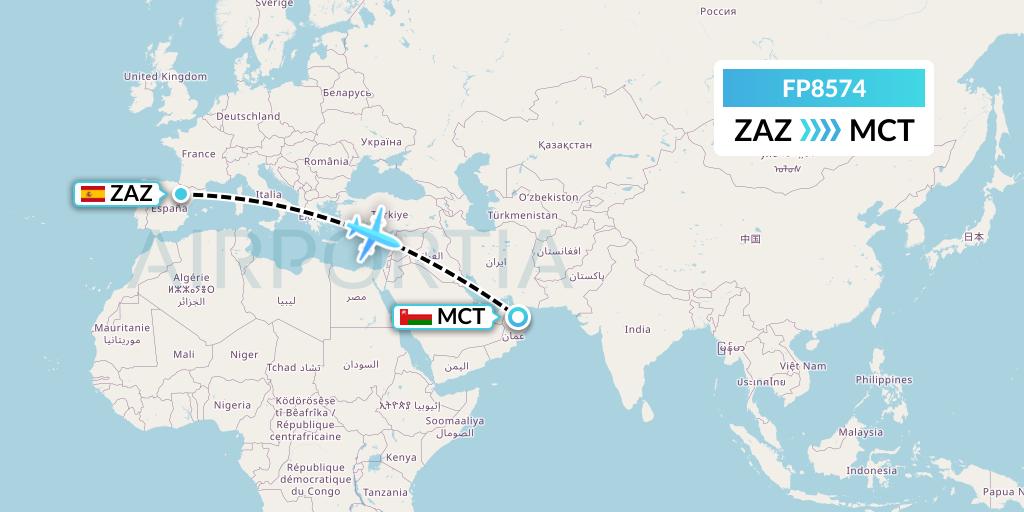 FP8574 FlyPelican Flight Map: Zaragoza to Muscat
