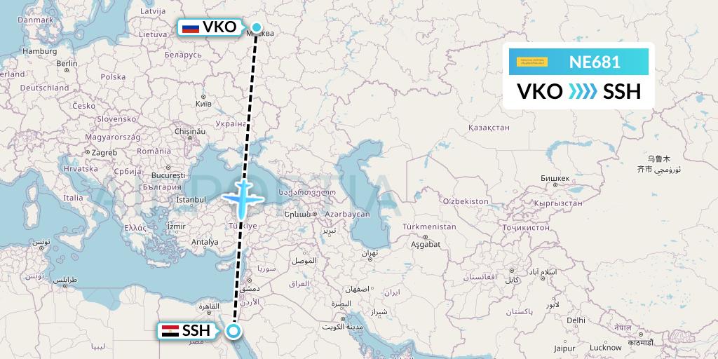 NE681 Nesma Airlines Flight Map: Moscow to Sharm el-Sheikh