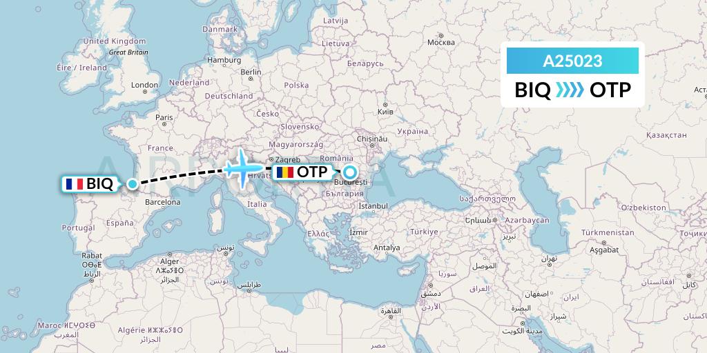 A25023 Anima Wings Aviation Flight Map: Biarritz to Bucharest
