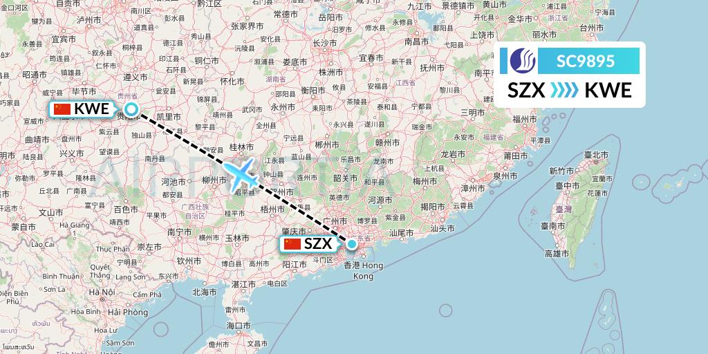 SC9895 Shandong Airlines Flight Map: Shenzhen to Guiyang