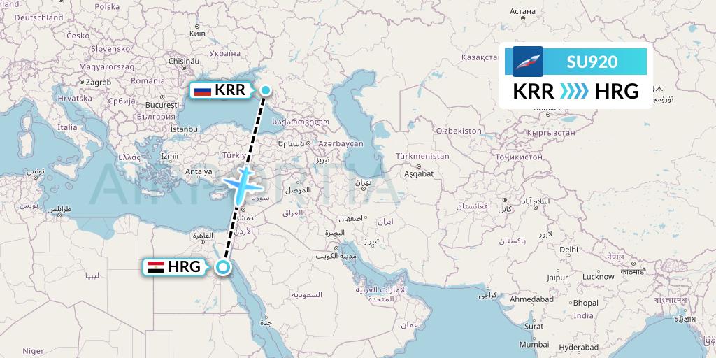 SU920 Aeroflot Flight Map: Krasnodar to Hurghada
