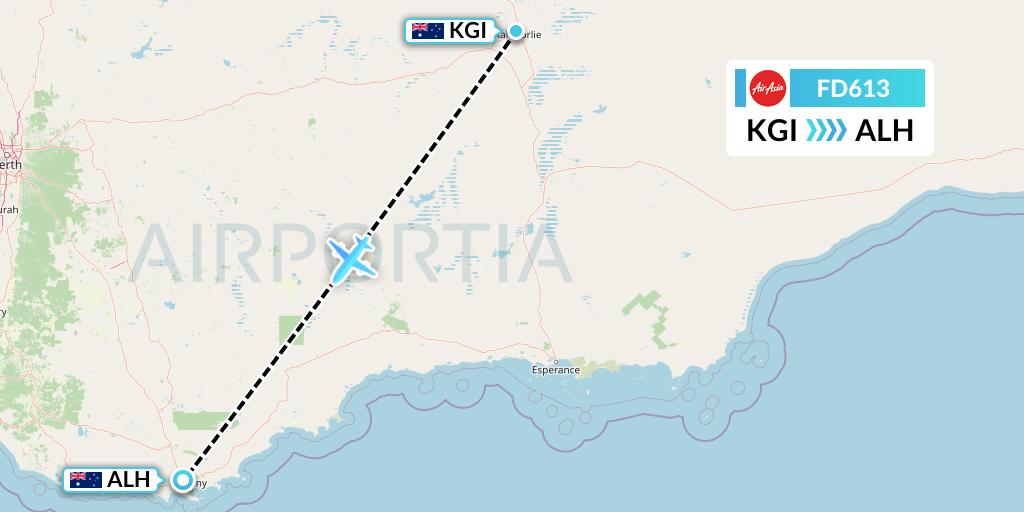 FD613 Thai AirAsia Flight Map: Kalgoorlie to Albany