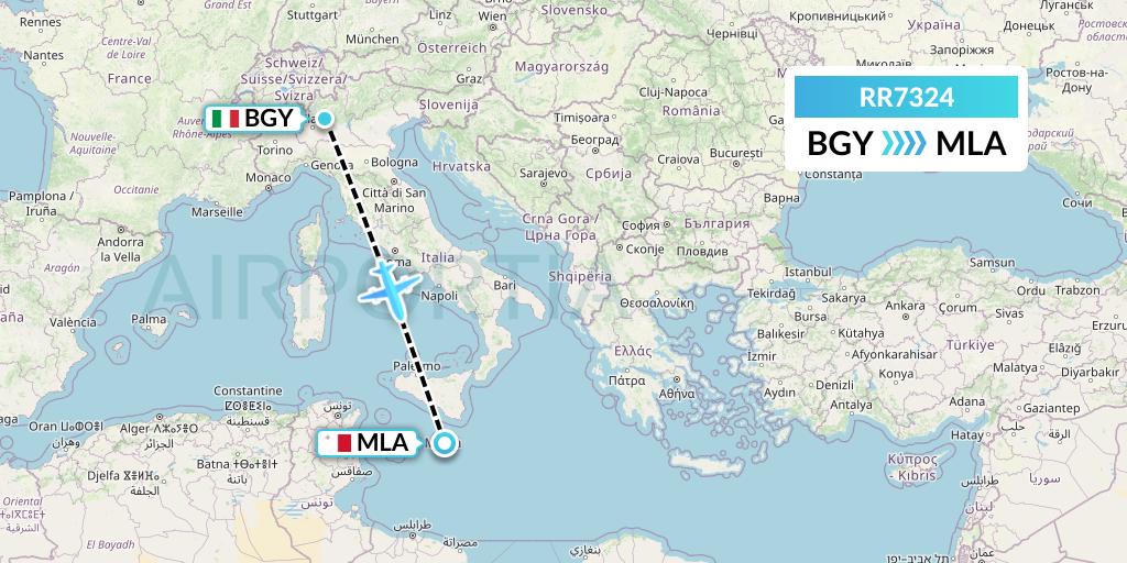 RR7324 Royal Air Force Flight Map: Milan to Malta