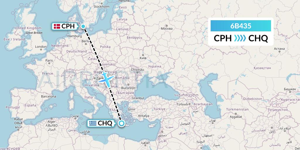 6B435 TUI fly Nordics Flight Map: Copenhagen to Chania