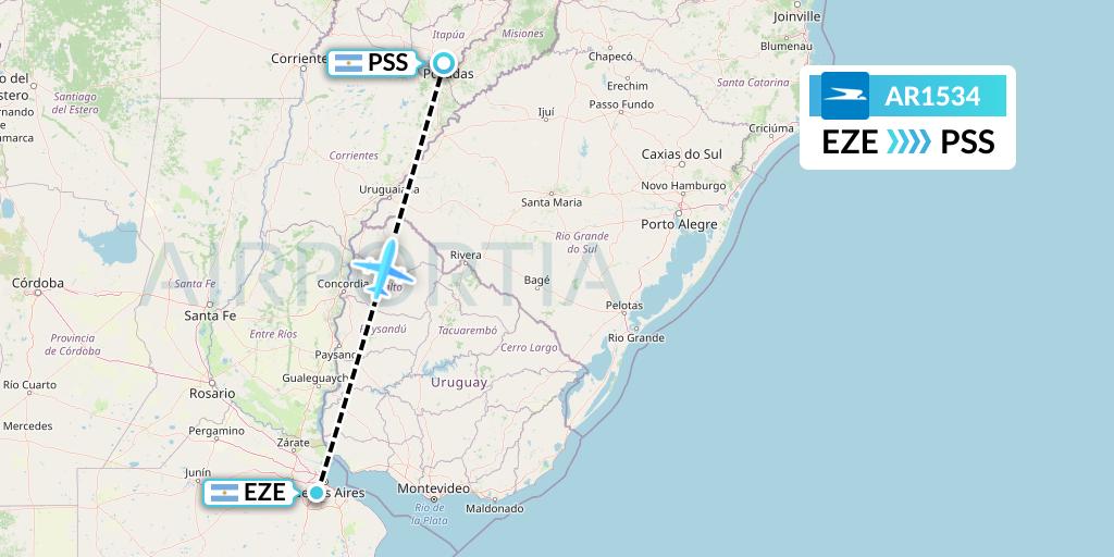 AR1534 Aerolineas Argentinas Flight Map: Buenos Aires to Posadas
