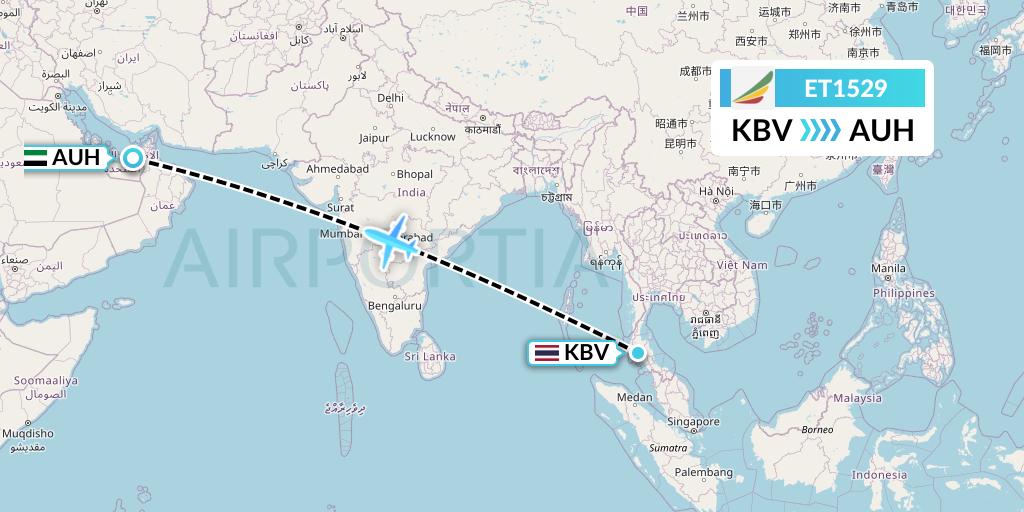 ET1529 Ethiopian Airlines Flight Map: Krabi to Abu Dhabi