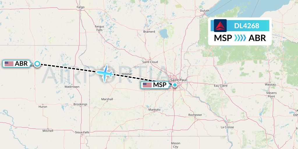 DL4268 Delta Air Lines Flight Map: Minneapolis to Aberdeen