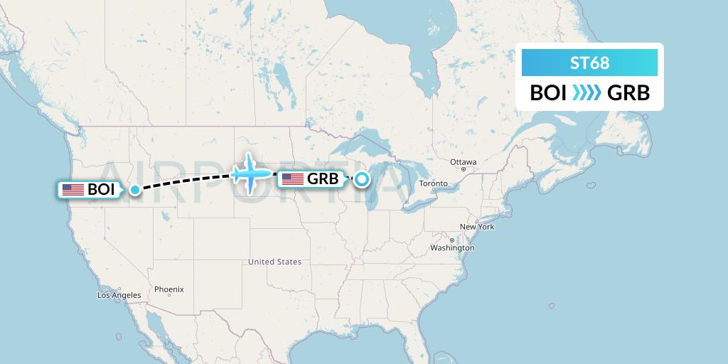 ST68 Air Thanlwin Flight Map: Boise to Green Bay