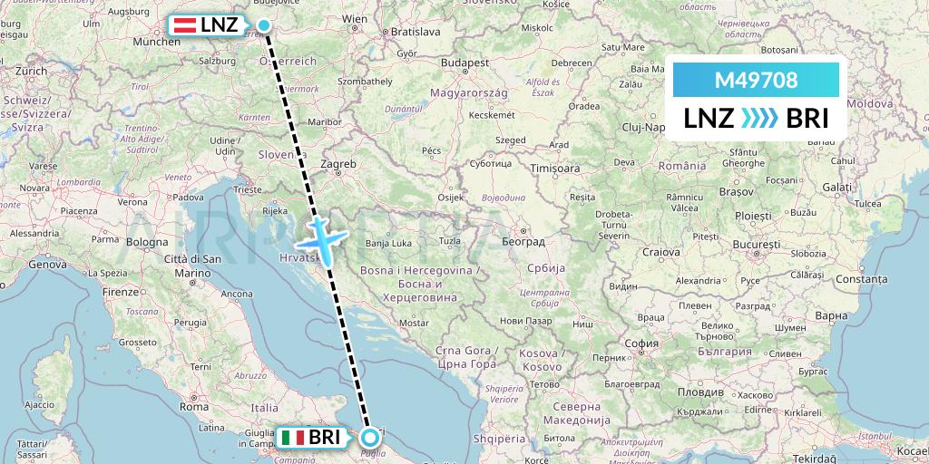 M49708 Mistral Air Flight Map: Linz to Bari