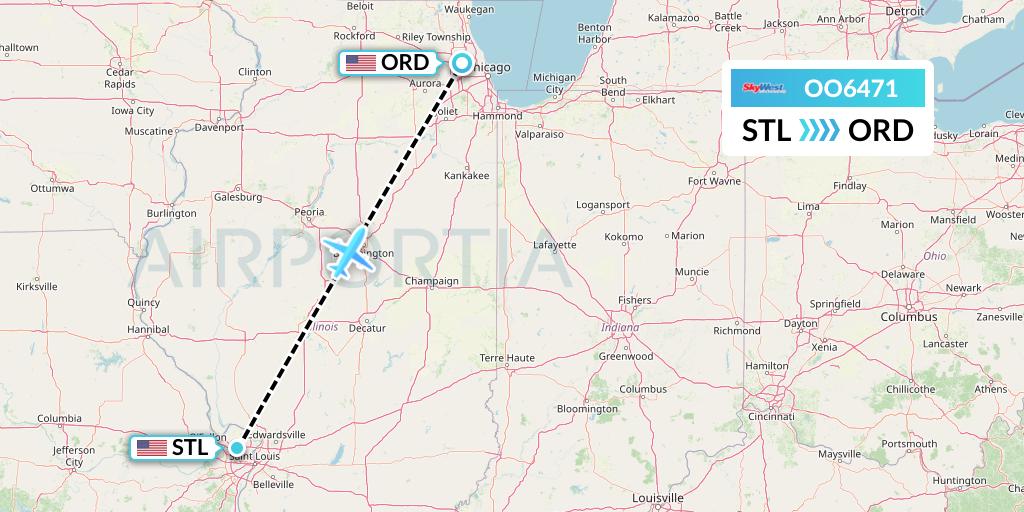 OO6471 SkyWest Airlines Flight Map: St. Louis to Chicago