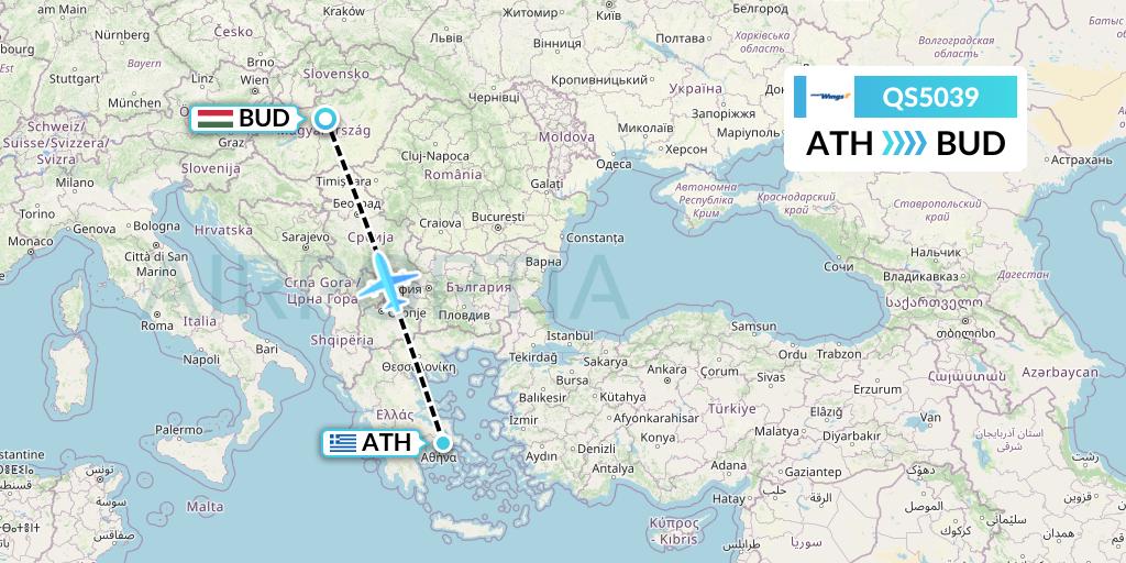 QS5039 Smartwings Flight Map: Athens to Budapest