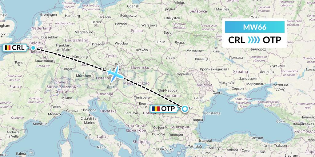 MW66 Mokulele Flight Service Flight Map: Brussels to Bucharest