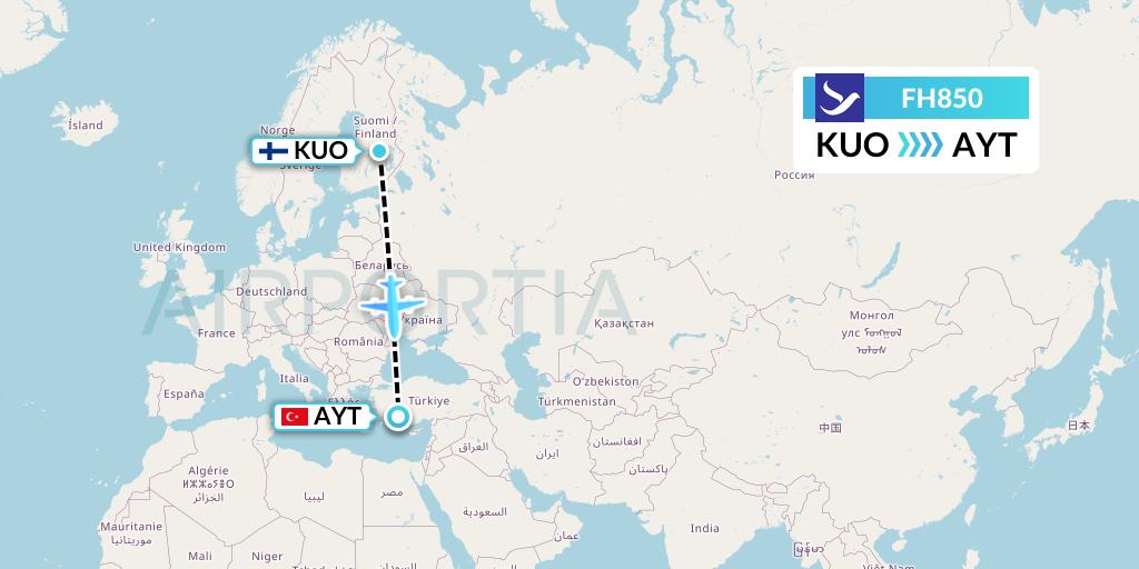 FH850 Freebird Airlines Flight Map: Kuopio to Antalya