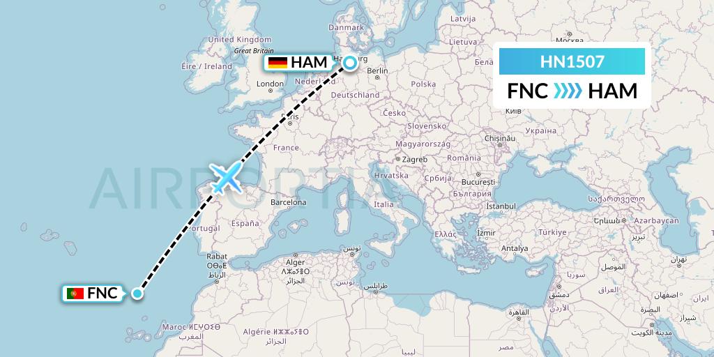 HN1507 Uab Heston Airlines Jsc Heston Airl Flight Map: Funchal to Hamburg