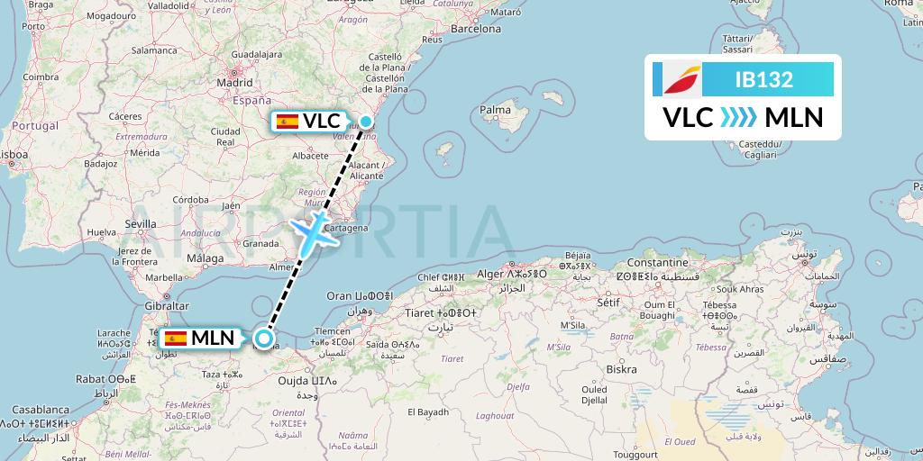 IB132 Iberia Flight Map: Valencia to Melilla