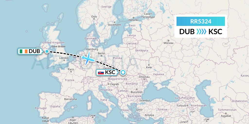 RR5324 Royal Air Force Flight Map: Dublin to Kosice