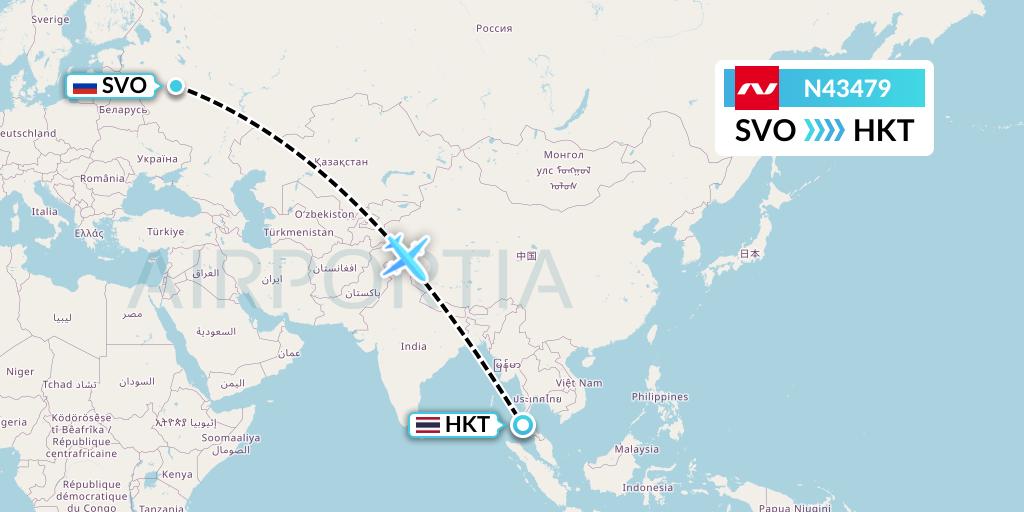 N43479 Nordwind Airlines Flight Map: Moscow to Phuket