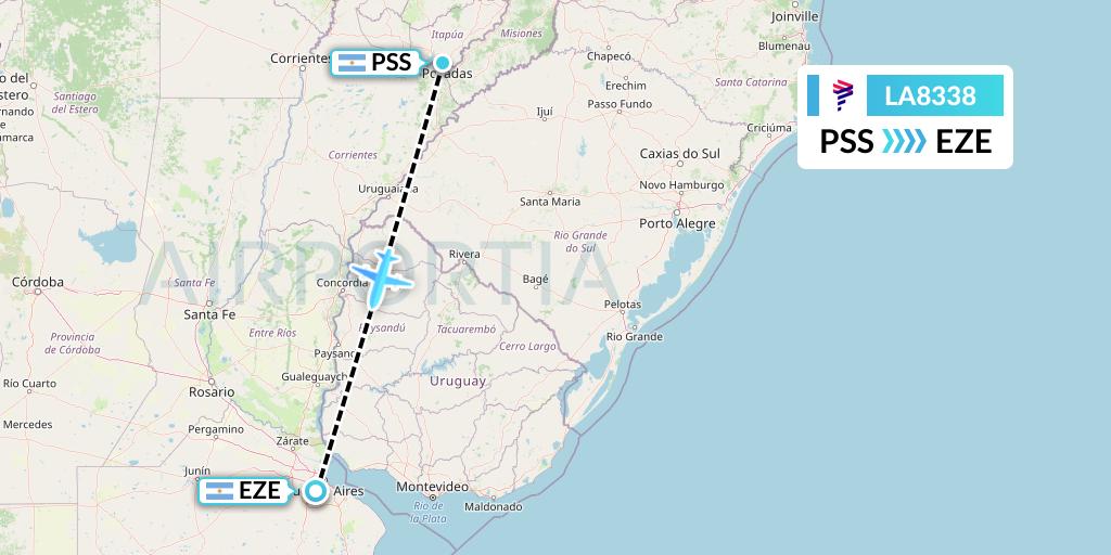 LA8338 LAN Airlines Flight Map: Posadas to Buenos Aires