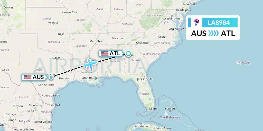 LA8984 LAN Airlines Flight Map: Austin to Atlanta
