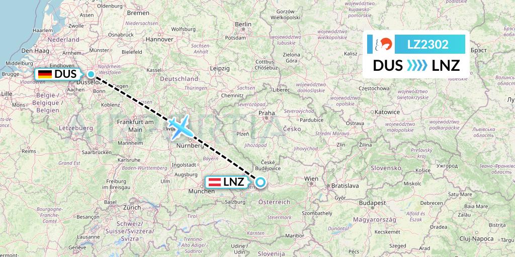 LZ2302 Air Link Flight Map: Dusseldorf to Linz