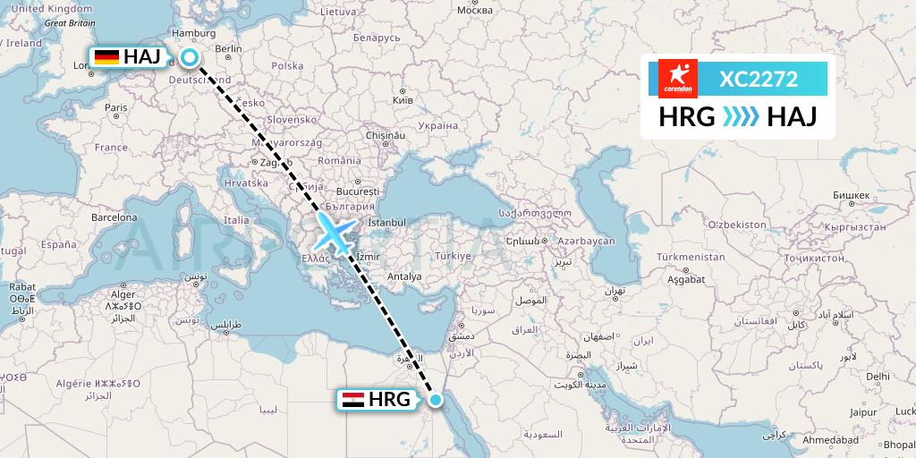 XC2272 Corendon Airlines Flight Map: Hurghada to Hannover