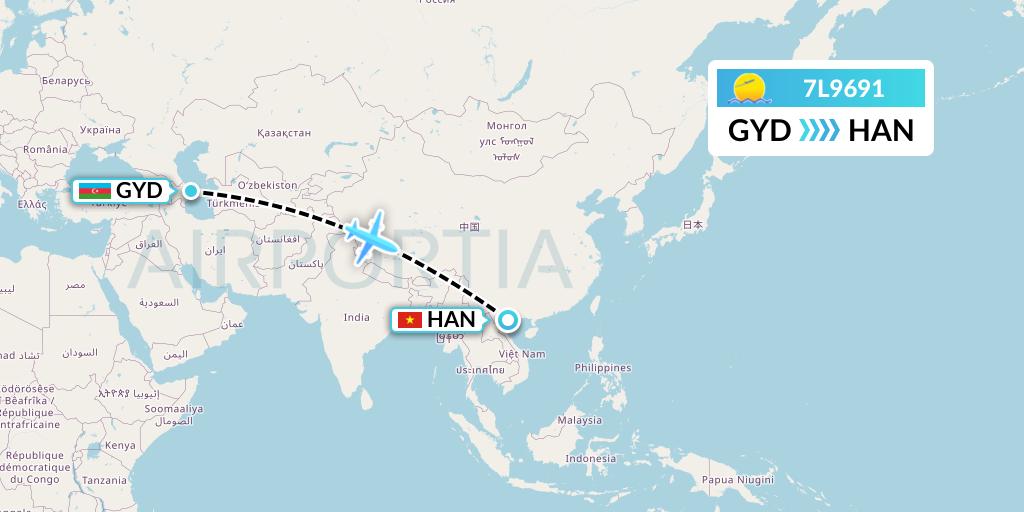 7L9691 Silk Way West Airlines Flight Map: Baku to Hanoi