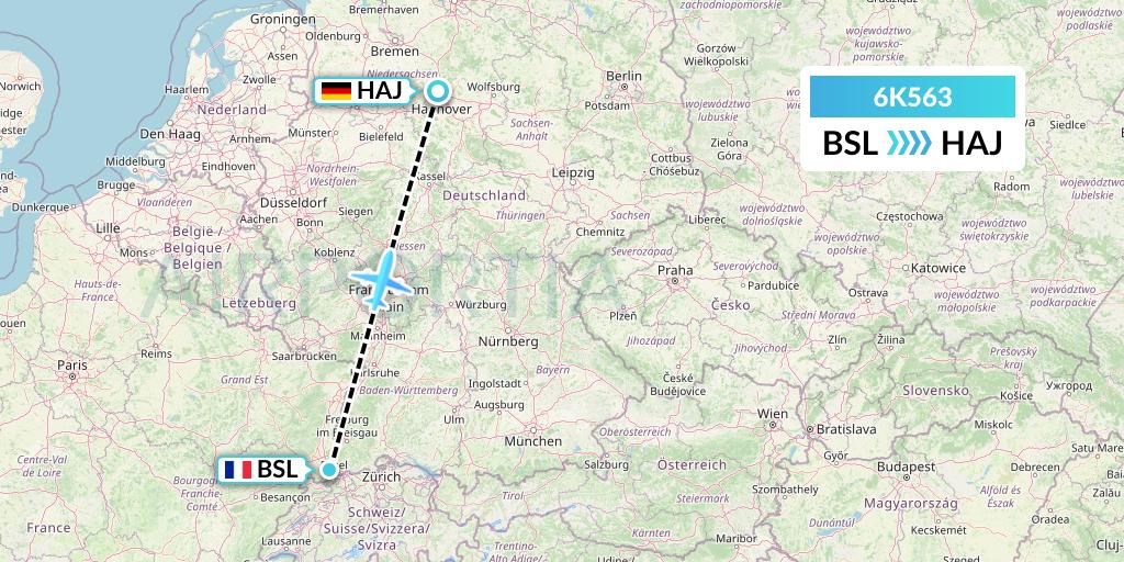 6K563 Songbird Airways Flight Map: Basel to Hannover