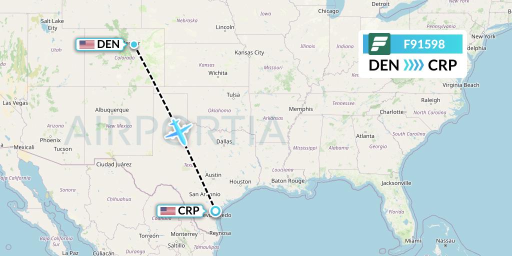 F91598 Frontier Airlines Flight Map: Denver to Corpus Christi