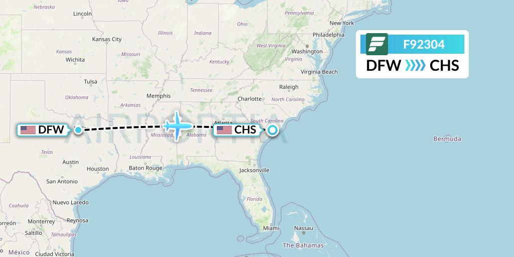 F92304 Frontier Airlines Flight Map: Dallas to Charleston