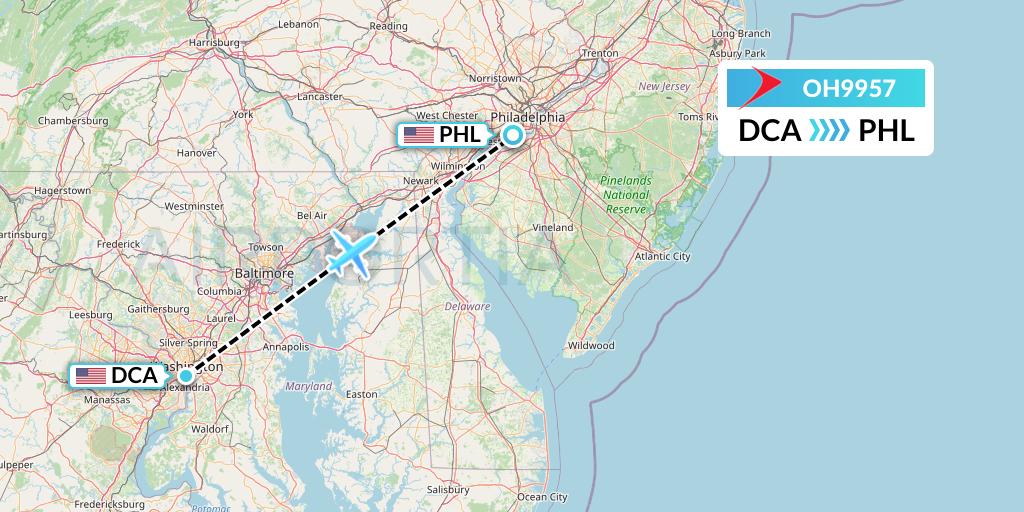 OH9957 PSA Airlines Flight Map: Washington to Philadelphia