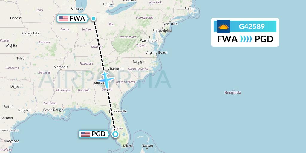 G42589 Allegiant Air Flight Map: Fort Wayne to Punta Gorda