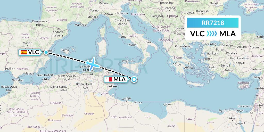 RR7218 Royal Air Force Flight Map: Valencia to Malta