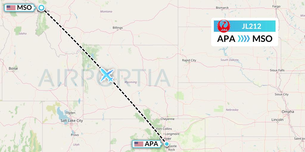 JL212 Japan Airlines Flight Map: Denver to Missoula