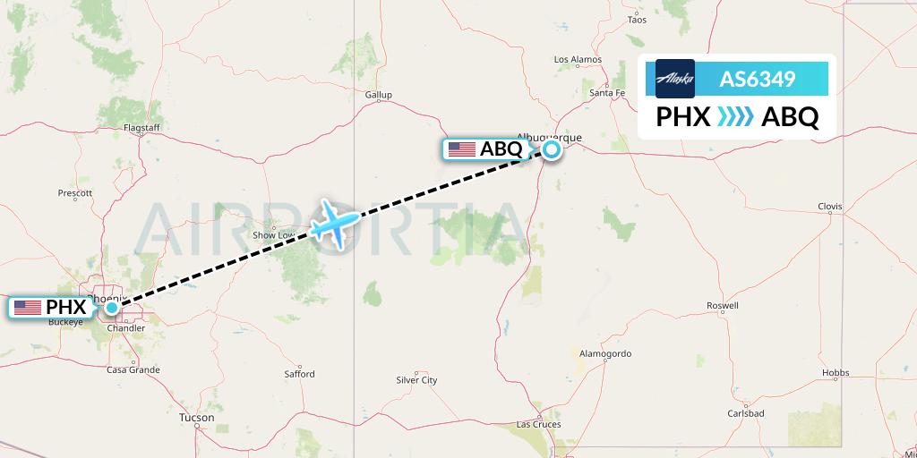 AS6349 Alaska Airlines Flight Map: Phoenix to Albuquerque