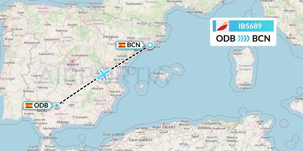 IB5689 Iberia Flight Map: Cordoba to Barcelona