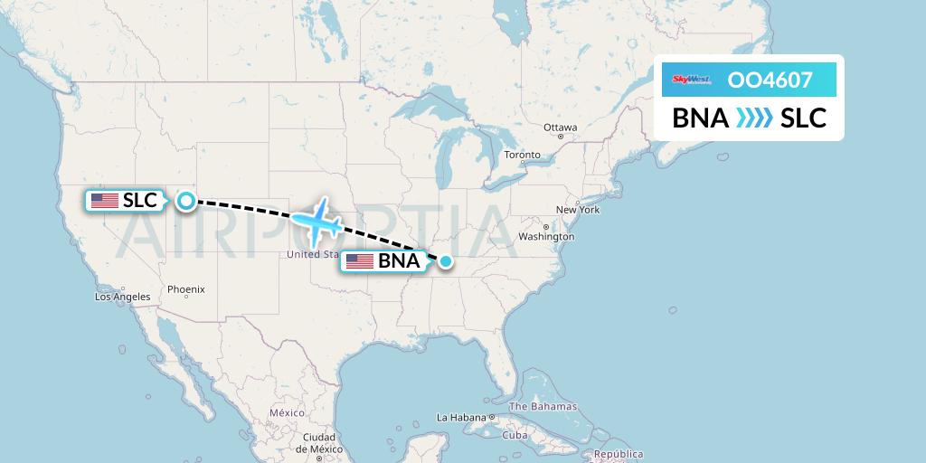 OO4607 SkyWest Airlines Flight Map: Nashville to Salt Lake City